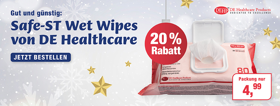 Alkoholfreie, gebrauchsfertige Desinfektionstuecher, Begrenzt viruzid, im praktischen Flowpack, wet wipes, de healthcare